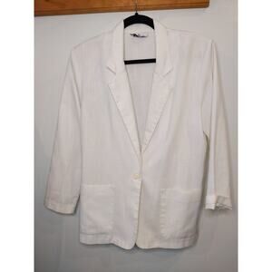 Katie Brooke W Sz 10 Vintage Linen White Button Blazer Jacket Padded Shoulder